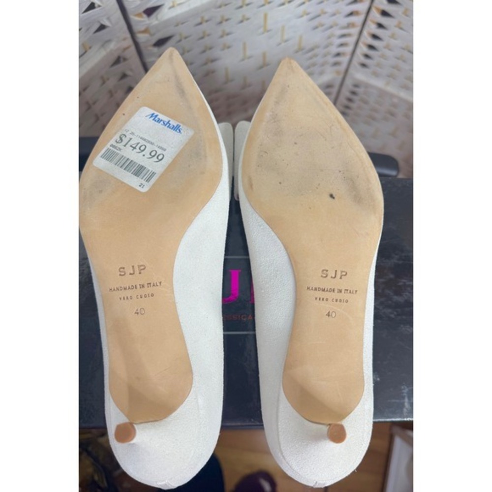 SJP White Bow Pointed Toe 2" Heels Elegant Bridal Designer Pumps Work Date Party - Picture 8 of 8